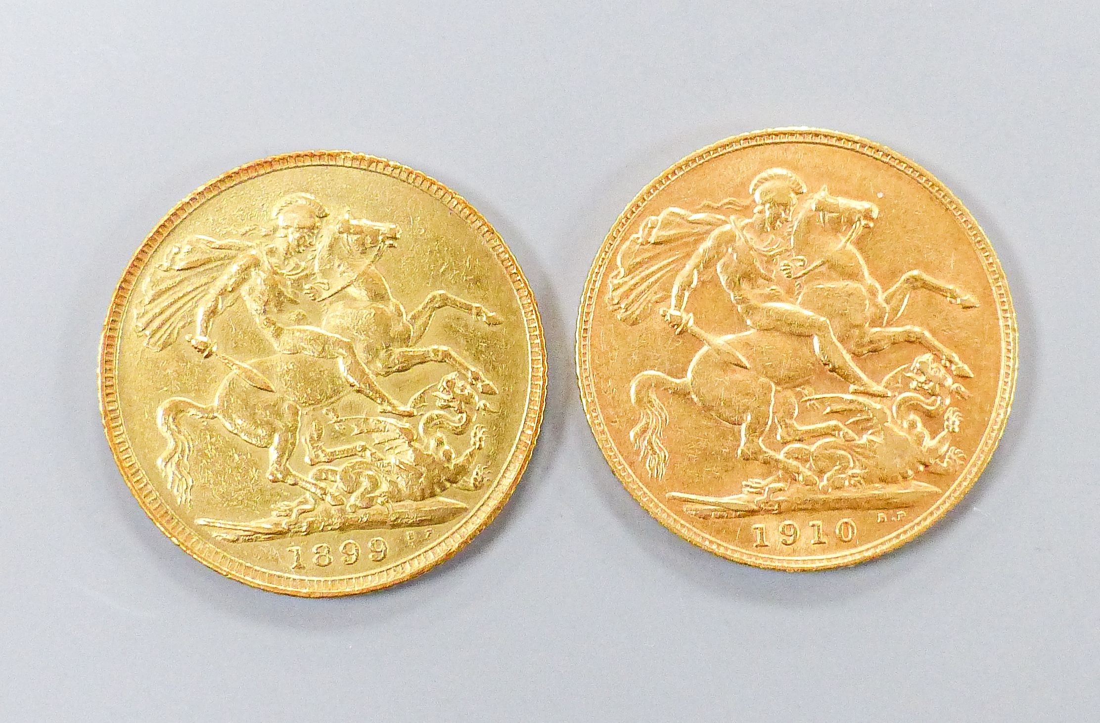 Two gold sovereigns, 1899 & 1910.